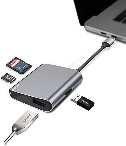 USB Type C Hub,KALENI Type-C to USB Adapter with 2 USB and SD\Micro SD Card Reader for New Macbook,Type C Plug and other USB C Laptop （Dark gray）