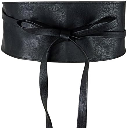 Beauty Bloom Women's Faux Leather Wrap Around Obi Style Waist Band Cinch Belt, Black (PU), One Size
