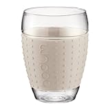 Bodum 15-Ounce Pavina Glasses with Silicone Grip, White, Set of 2