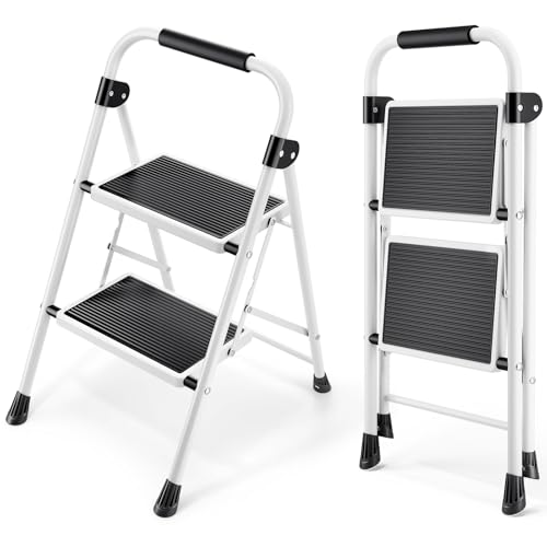 KINGRACK 2 Stufen Kleine Leiter, Trittleiter mit Anti-Rutsch, Breitem Pedal
