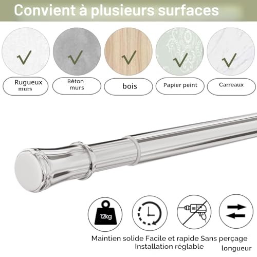 Tension Rod for Shower Curtain Rod, Heavy Duty Telescopic Shower Curtain Rod, Stainless Steel, Bathroom Cabinet, Silver, 85-160cm
