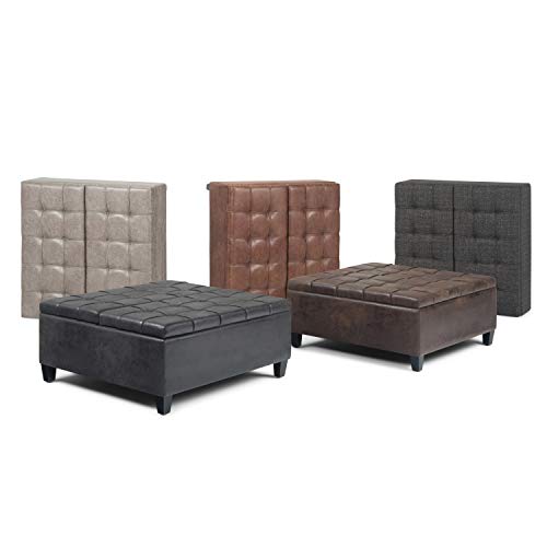 Simpli Home AXCOT-265-DGR Harrison 36 inch Wide Traditional Square Storage Ottoman in Dark Grey Tweed Fabric