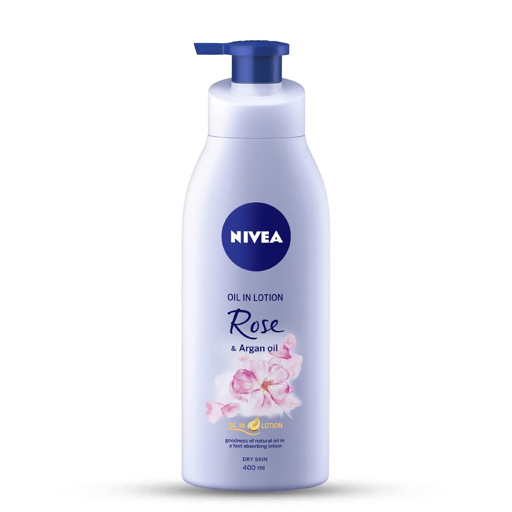 Nivea Rose and Argan Oil Body Lotion 400 ml (13.5 oz) - - goodness of natural oil in a fast absorbing lotion. Dry Skin - India