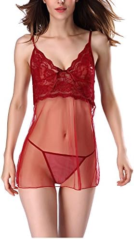Vealove Women’s Lingerie Transparent Lace Babydoll Sleepwear Chemise
