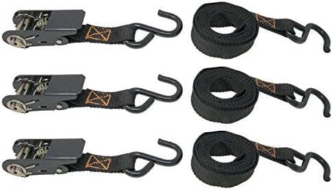 Ratchet Tie Down Straps with Vinyl-Coated S Steel Hook, 3 Pk, 1 Inch 6 Ft, 600 Lbs Load Cap, Heavy Duty Tie Down Straps for Moving, Securing Motorcycle and Cargo, Black, by JDWD
