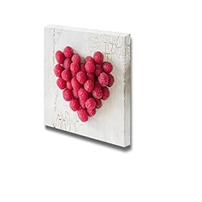 Canvas Prints Wall Art - Heart Shape Formed by Fresh Raspberries Fruits Art | Modern Wall Decor/Home Decoration Stretched Gallery Canvas Wrap Giclee Print & Ready to Hang - 12" x 12"
