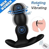 Rotating Anal Vibrator Sex Toy with Dual Motor 7x7 360° Rotation Vibration Patterns, PALOQUETH Unisex Waterproof Vibrating Butt Plug Silicone for Advanced Player, Rechargeable, Wireless Remote
