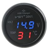 IZTOSS Universal blue Cigarette Lighter Car usb port charger Digital LED Display Voltmeter Thermometer Auto Gauge 3in1 12V-24V Battery Voltage Tester Temperature Monitor Meter