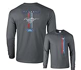 Fair Game Ford Mustang Racing Stripe Pony 5.0 Long Sleeve T-Shirt-Charcoal-XL