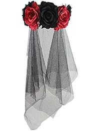 PURFUN Day of The Dead Black Veil Garland Crown Hairband Halloween Costume Cosplay Wedding Bridal Bridesmaid Headwear Headpiece Hair Wreath