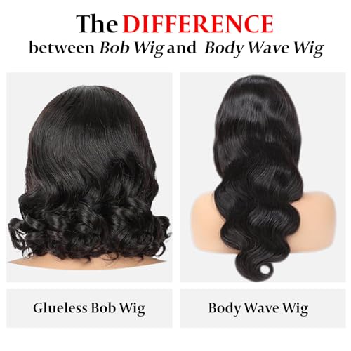 Human Hair Wig Glueless Wear and Go 4x4 Pre Cut Lace Front Body Wave Wig Brazilian Straight Bob Pre Plucked Brazilian Natural Hairline for Women 180% Density 16 inch (40cm)