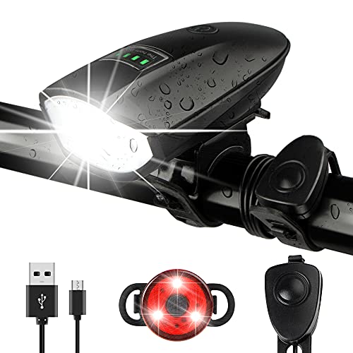 Bike Lights Set with Horn 1400LM USB Rechargeable Bicycle Headlight & Tail Light & Horn