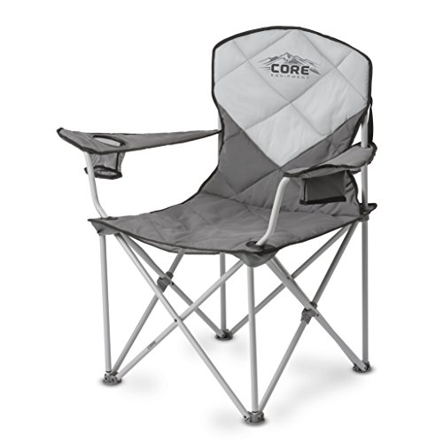 CORE Equipment Folding Padded Quad Chair with Carry Bag, Gray Camping