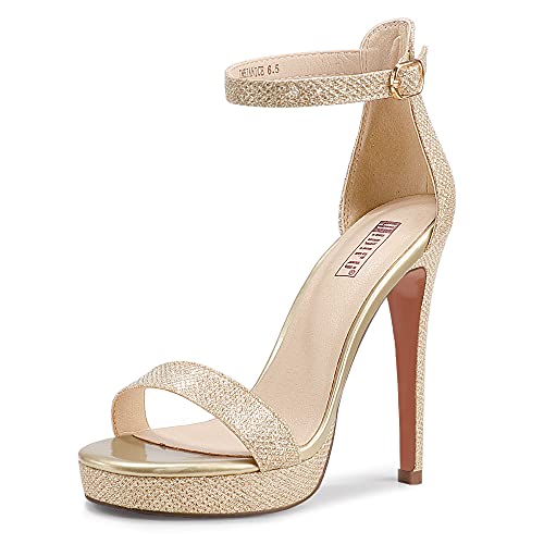 IDIFU Women's Gold Platform Stiletto Sandals