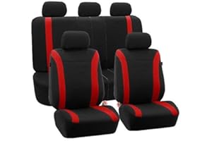 FH Group Automotive Car Seat Covers Cosmopolitan Flat Cloth Full Set Red Seat Covers, (Airbag Compatible & Split Bench) with Gift Universal Fit Interior Accessories for Cars Trucks and SUVs
