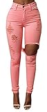 Jiujiuyi Women's Candy Color Ripped Skinny Jeans