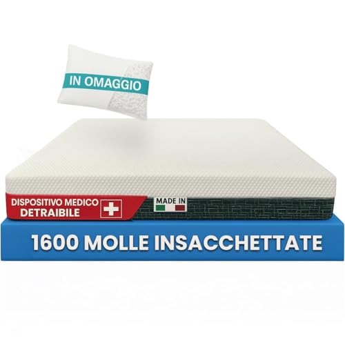 Francegaglia® Healthy Relax Mattress 1600 Pocket Springs & Memory with 3D Breathable Band + Memory Flake Pillow – Height 25 cm – Medical Device Removable 80 x 190 cm