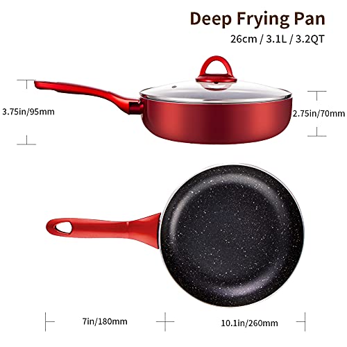 Deep Frying Pan with Lid 3.2 quart/10 inch, Nonstick Saute Pans for All