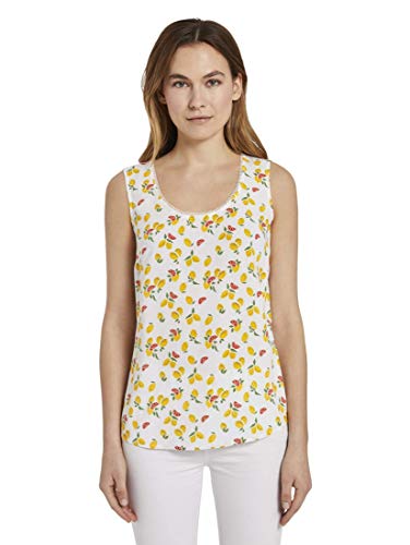 TOM TAILOR Damen Spitzendetail Bluse, Offwhite Fruit Minimal, 36 EU