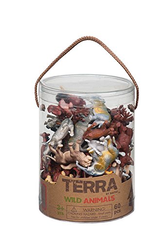 Terra by Battat – 60 Pcs Wild Creatures Tube – Realistic Mini Animal Figurines – Lion, Hippo, Tiger, Bear & More Safari Animals – Plastic Educational Toys for Kids and Toddlers 3 Years +