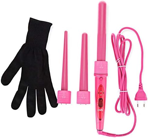 DODO Curler Wand, 3 In 1 Hair Curlers Wand Roller Interchangeable Hair Iron Hair Styles Tool 85W LED Display Curler for women girls (Pink)