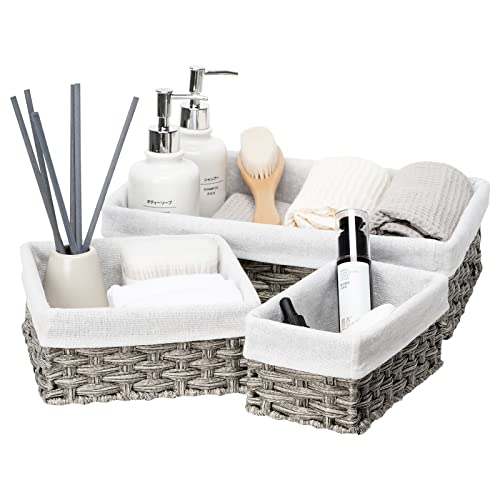 FairyHaus Wicker Baskets for Organizing 3 Pack, Waterproof Small Wicker