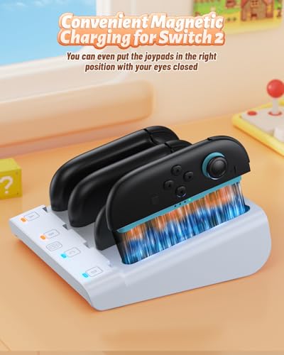 RGB Caricatore per Switch 2/Switch 1, FASTSNAIL Dock di ricarica compatibile con Switch 2 per Joycon 2, Controller accessorio per Switch 2/Switch 1