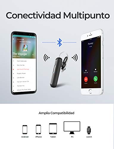 Mpow Auricular Bluetooth Telefono con Dos Micrófonos,Manos Libres Bluetooth con Cancelación de Ruido 16H de Llamda Clara,Auriculares Bluetooth Multipunto para...