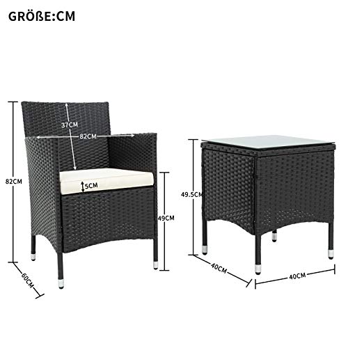 YHNHT Gartenlounge Set,Polyrattan Sitzgruppe für 2 Personen Balkonmöbel Set Gartenmöbel-Set-1 Tisch & 2 Sessel-für Garten Balkon & Terrasse,Schwarz – Bild 5