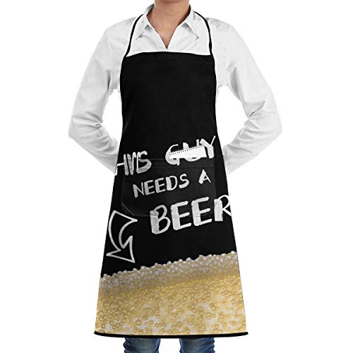 LOVE CORNER Waterdrop Resistant Kitchen Apron with Roomy Pocket and Long Ties for Cooking Cleaning Women - This Guy Need Beer Funny - Liquid Drop Resistant, Comfortable Aprons