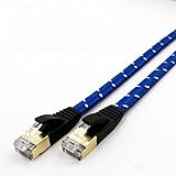 Cat-7, winneryu, 10 Gigabit 600MHz CAT7 Patch Cable for Modem Router LAN Network, Nylon Jacket Flat cable with Gold Plated &amp; Shielded RJ45 Connectors - 1.8m/5.9ft (Blue)