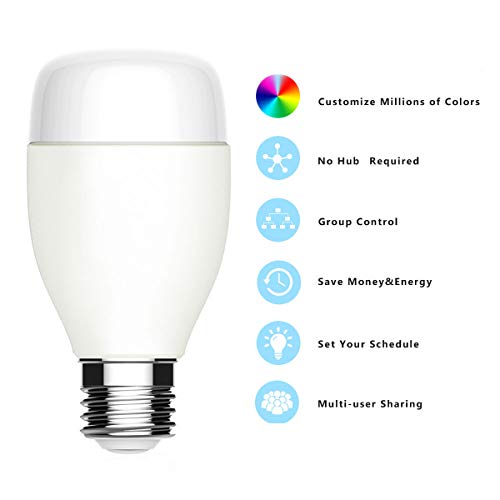 Smart LED Light Bulb WiFi Light Bulb Compatible with Alexa, Google Home, IFTTT, RGB+CCT LED Lamp Bulb, Warm White Dimmable Remote and App Control LED Bulb 9W (800 Lumen, No Hub Required, 2 Packs)