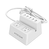 Surge Protector with USB 1700J 1250W Overload Protection 2 AC Outlets 5 Port (40W 8A) USB Charing Hub Dock Station and 4.9 ft Power Cord for Kindle Fire/iPhone 7/iPad Universal for Home & Office