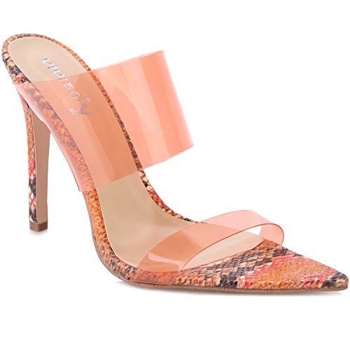 vivianly Womens Sexy Clear High Heels Transparent Strap Pointed Toe Mules Sandals Stiletto Heel Slip on Dress Shoes - Thumbnail 2