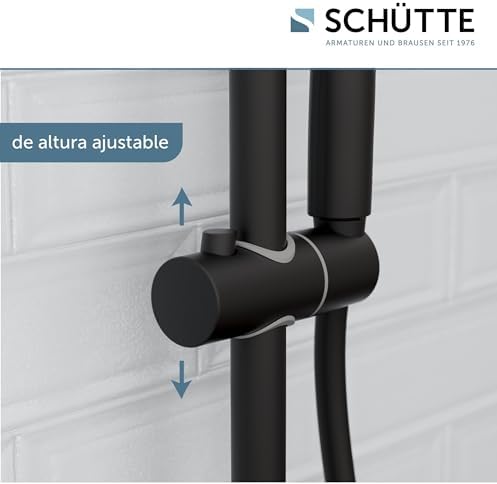 RAVEN - Barra de ducha y ducha de mano, alcachofa de ducha con 3 posiciones ajustables, juego de ducha con columna de ducha, panel de ducha con manguera en color negro