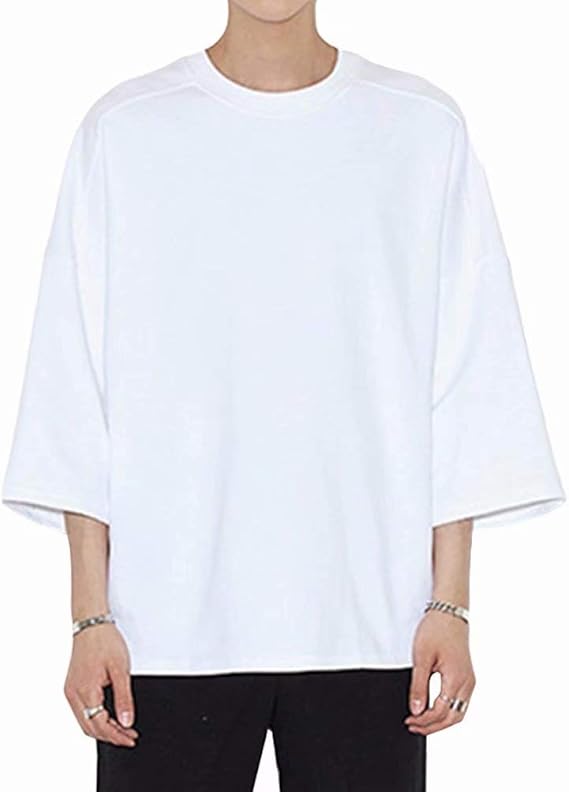 Amazon Yimanie ｔシャツ メンズ ゆったり 五分袖 夏 ビッグシルエット オーバーサイズ ｔシャツ ロングｔ ビッグｔ カジュアル ブラック ホワイト 大きいサイズ 無地 ドロップショルダー 前後差をつけ Tシャツ カットソー 通販