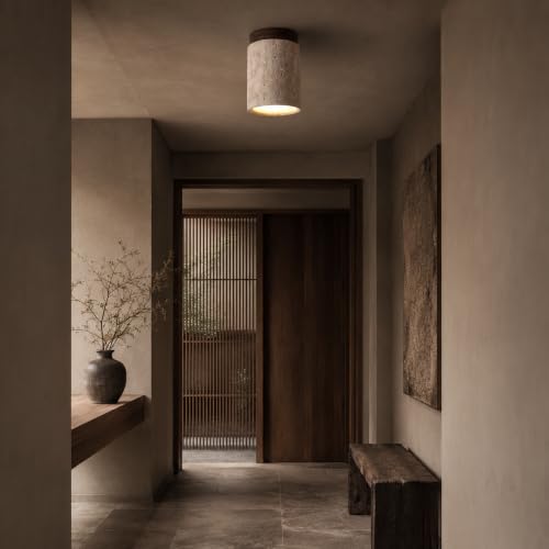 SYSR Lámparas de techo de estilo japonés wabi-sabi,Regulable lampara de techo de piedra natural,12W Retro Luz para recamara de base E27,Para pasillo,dormitorio,Isla de cocina,sala (C)