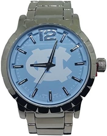 Men's University of North Carolina UNC Rameses Metal Link Band Watch Silver Tone NCAA