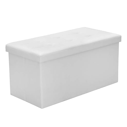 Sitzhocker Weiß Sitzwürfel Faltbar Sitzbank PVC-Leder Wohnzimmer Polsterhocker Sitzbox für Spielzeug Magazine belastbar bis 3