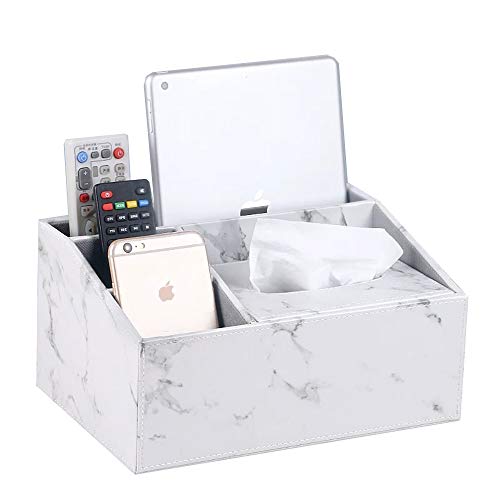 UnionBasic Multifunctional PU Leather Office Desk Organizer Pad Notebook File Box Holder Storage Organizer Tissue Box (Marble White - New)