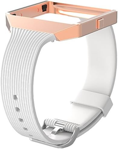 For Fitbit Blaze Bands Small Large, Austrake Classic Replacement Silicone Strap for Fitbit Blaze Watch Accessory for Women Men (A Slim White Band New Style Rose Gold Metal Frame)