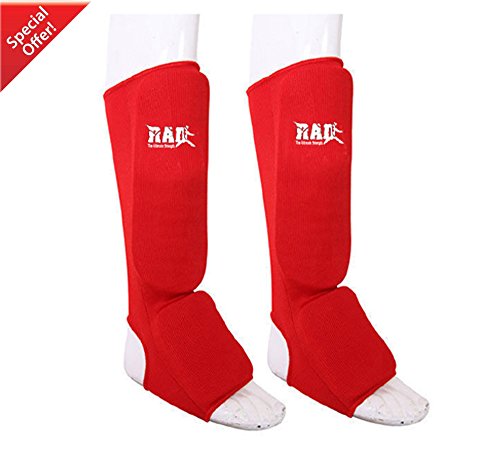 RAD MMA Shin Instep Foam Pad Support Boxing Leg Guards Foot Protective Gear Kickboxing Red