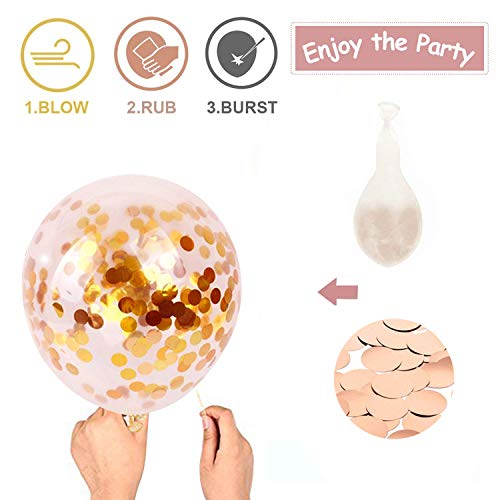 image for Hiquaty Rose Gold Confetti Latex Balloons, 50 pack 12 Inch White Heliu