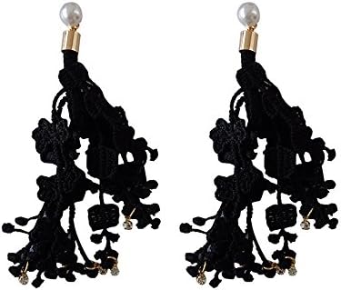 Black Hand-Woven Fabric Lace Bohemian Chandelier Dangle Earrings Hollow Lace Crystal Jewellry for Women