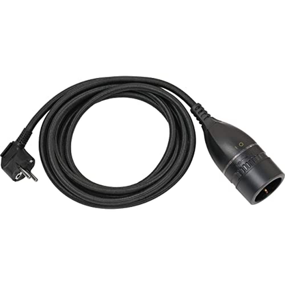 Brennenstuhl 5 m extension cord for indoor use (5 m textile cable, for indoor use, extension cord with rotary on/off switch) black