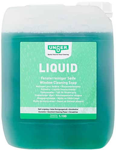 UNGER Glasreiniger UNGER’s Liquid (5 Liter, Konzentrat, Mischverhältnis 1:100, pH-neutral, streifenfreie Fenster, Sicherheitsverschluss, Dosierungs-Sk
