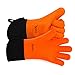 YOHEER Silicone Oven Mitts, Extra-Long Quilted Cotton Lining,Heat Resistant Kitchen Potholder Gloves for Oven,Outdoor BBQ Grill,Fireplace Camping,Kitchen and so on.- 1 Pair (Orange)
