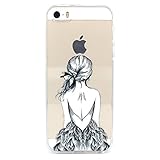 iPhone 5 Case, iPhone 5s Case, JAHOLAN Amusing Whimsical Designs Clear TPU Soft Case Rubber Silicone Skin Cover for iPhone 5/5S/SE - Henna Feather Girl