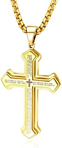 Rockyu 人気 上質 ブランド ネックレス ゴールド 十字架 メンズ ステンレスチェーン クロスペンダント 刻印 金 大きい十字架 シンプル お守り アンティーク