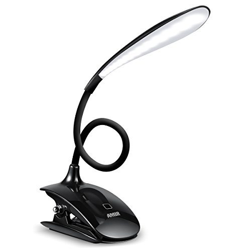 AMIR 16 LED Rechargeable Book Light, Touch Sensitive Table Reading Light, 3-Level Dimmable Eye Care, USB Flexible Clip-on Desk Lamp for readers, Kids, Children, with 105 cm USB Cable